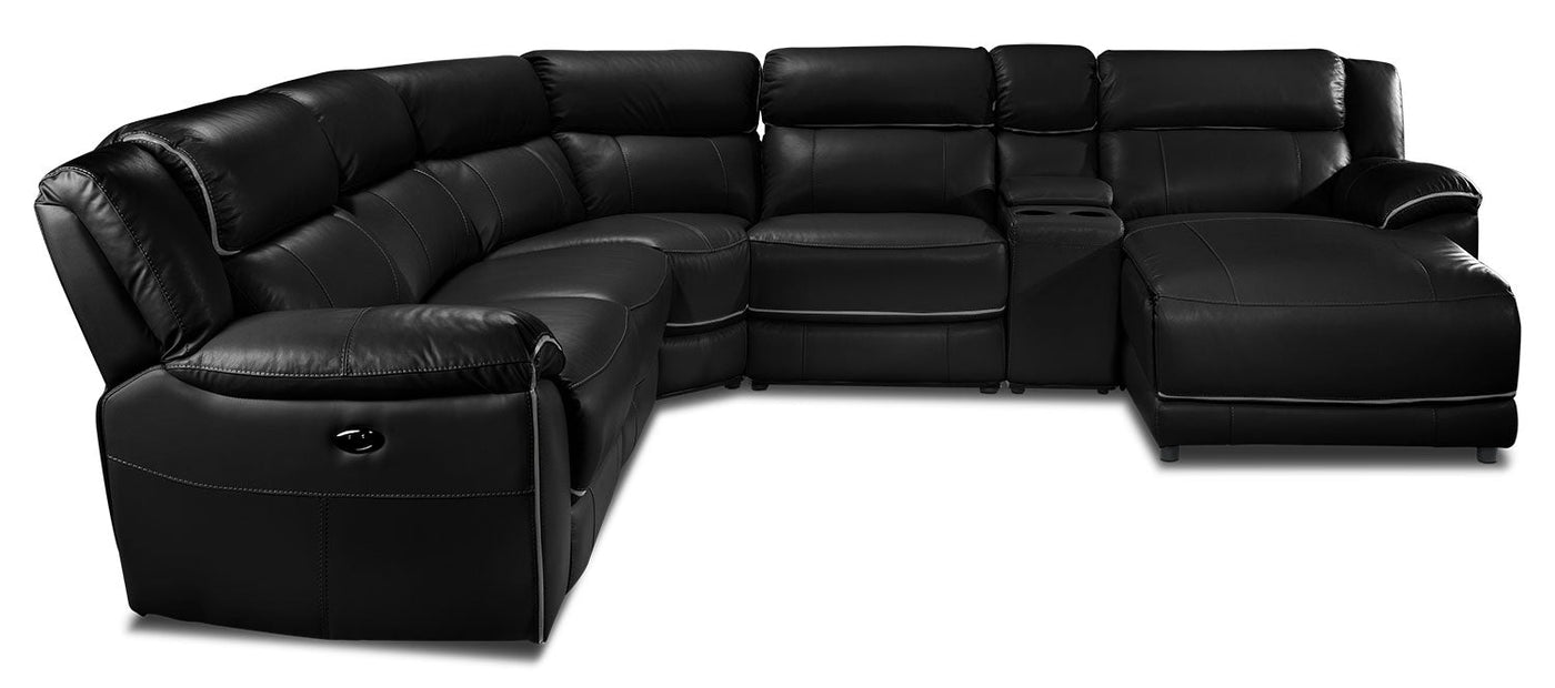 Holton 6-Piece Leather Sectional with Right-Facing Chaise - Black