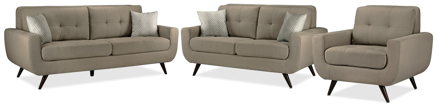 Julian Sofa, Loveseat and Chair Set - Grey