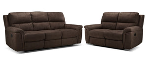Roarke Reclining Sofa and Reclining Loveseat Set - Walnut