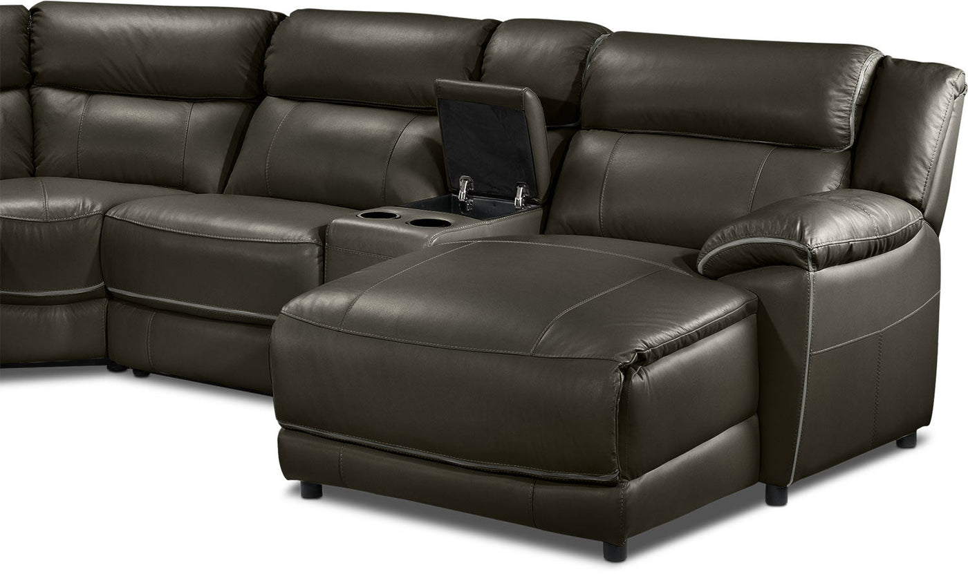 Holton 6-Piece Leather Sectional with Right-Facing Chaise - Charcoal Grey