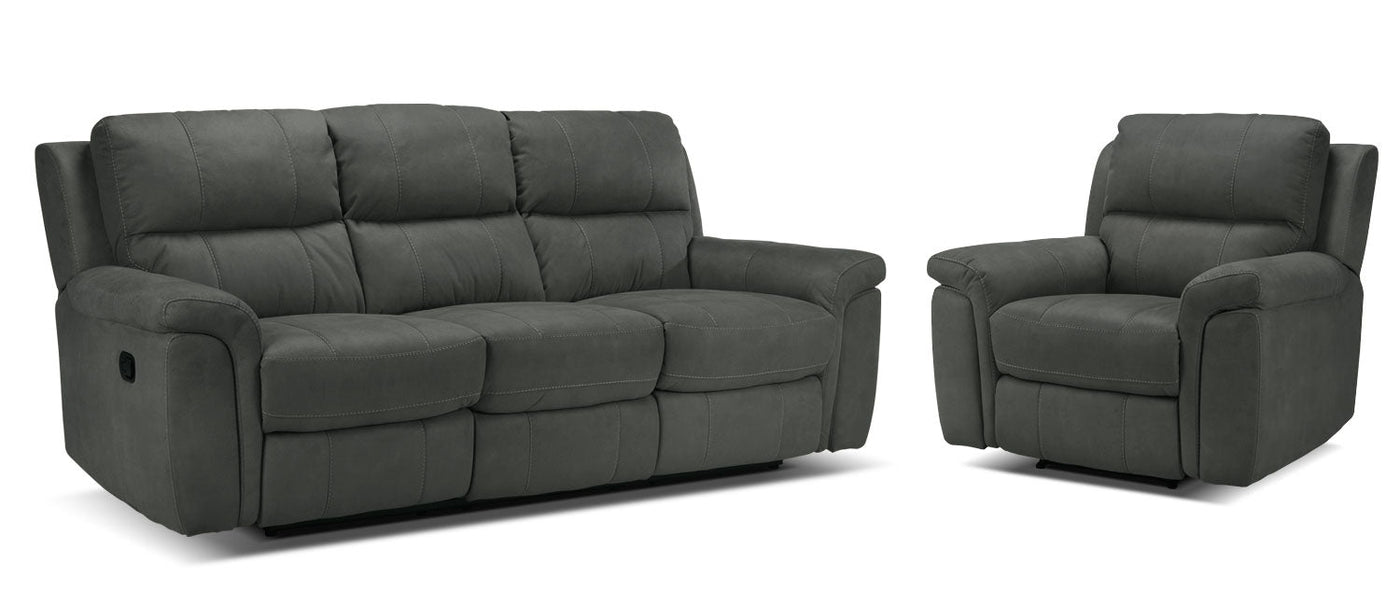 Roarke Reclining Sofa and Recliner Set - Charcoal