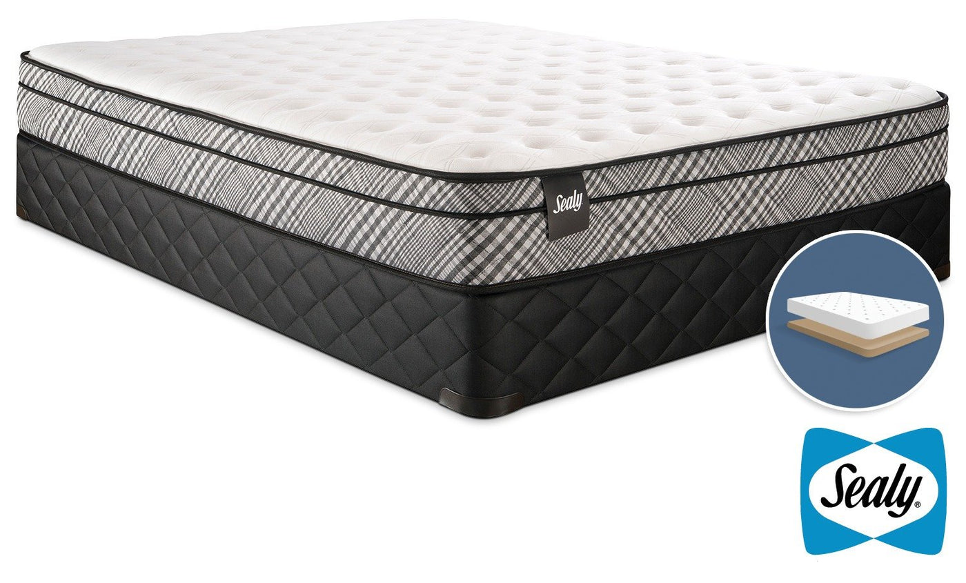 Sealy Visual Cushion Firm Queen Mattress and Low-Profile Boxspring Set