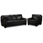Reynolds Leather Sofa and Chair Set - Coffee