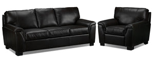 Reynolds Leather Sofa and Chair Set - Coffee