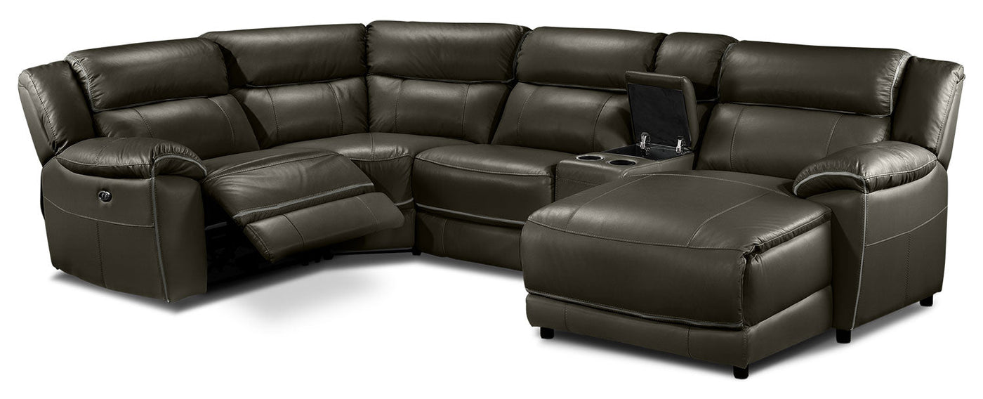 Holton 5-Piece Leather Sectional with Right-Facing Chaise - Charcoal Grey