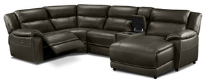 Holton 5-Piece Leather Sectional with Right-Facing Chaise - Charcoal Grey