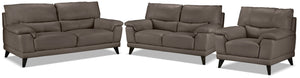 Braylon Leather Sofa, Loveseat and Chair Set - African Grey