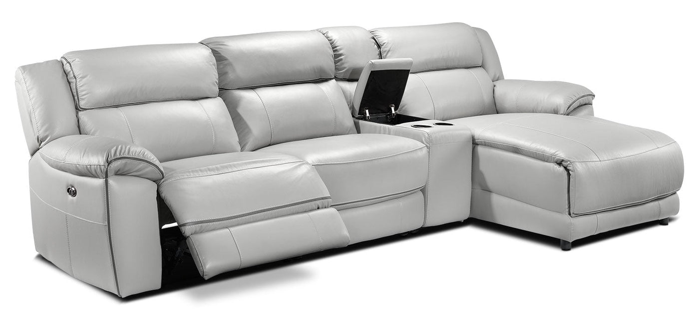 Holton 4-Piece Leather Sectional with Right-Facing Chaise - Grey