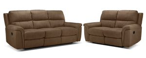 Roarke Reclining Sofa and Reclining Loveseat Set - Tobacco