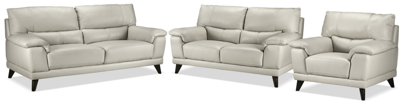 Braylon Leather Sofa, Loveseat and Chair Set - Silver Grey