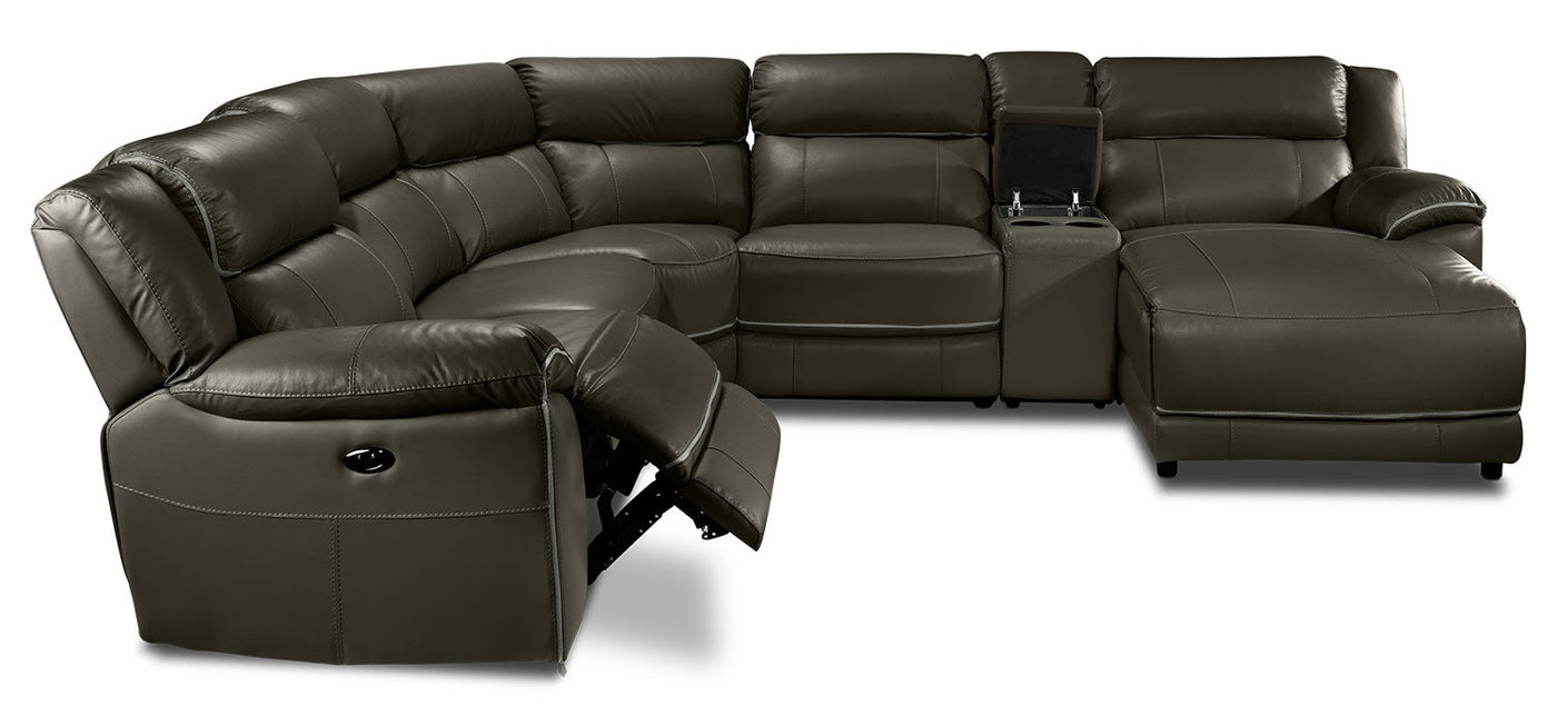 Holton 6-Piece Leather Sectional with Right-Facing Chaise - Charcoal Grey