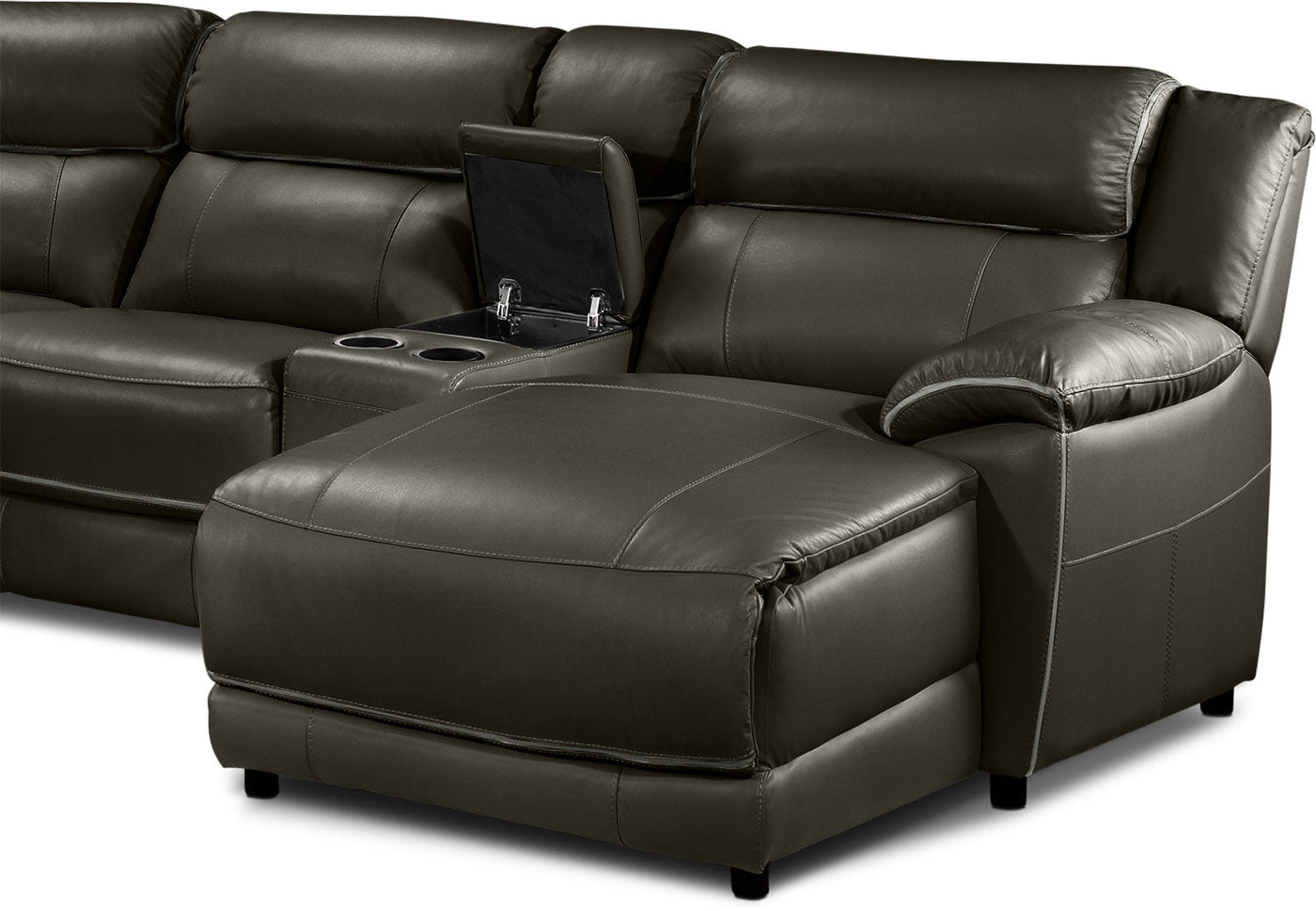 Holton 5-Piece Leather Sectional with Right-Facing Chaise - Charcoal Grey