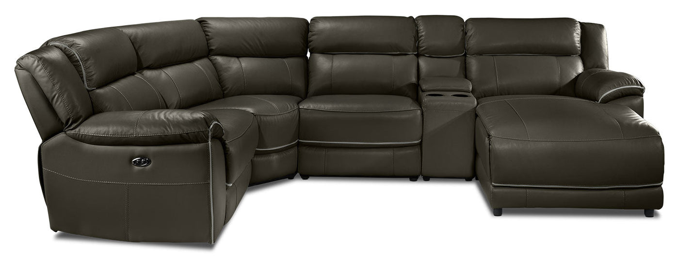 Holton 5-Piece Leather Sectional with Right-Facing Chaise - Charcoal Grey