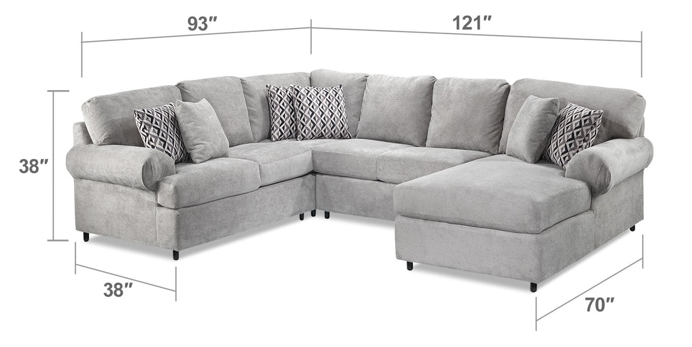 Jupiter 4-Piece Sectional with Right-Facing Chaise - Ash