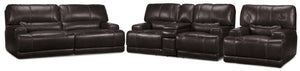 Dearborn Power Reclining Sofa, Reclining Loveseat w/ Console and Recliner Set - Blackberry