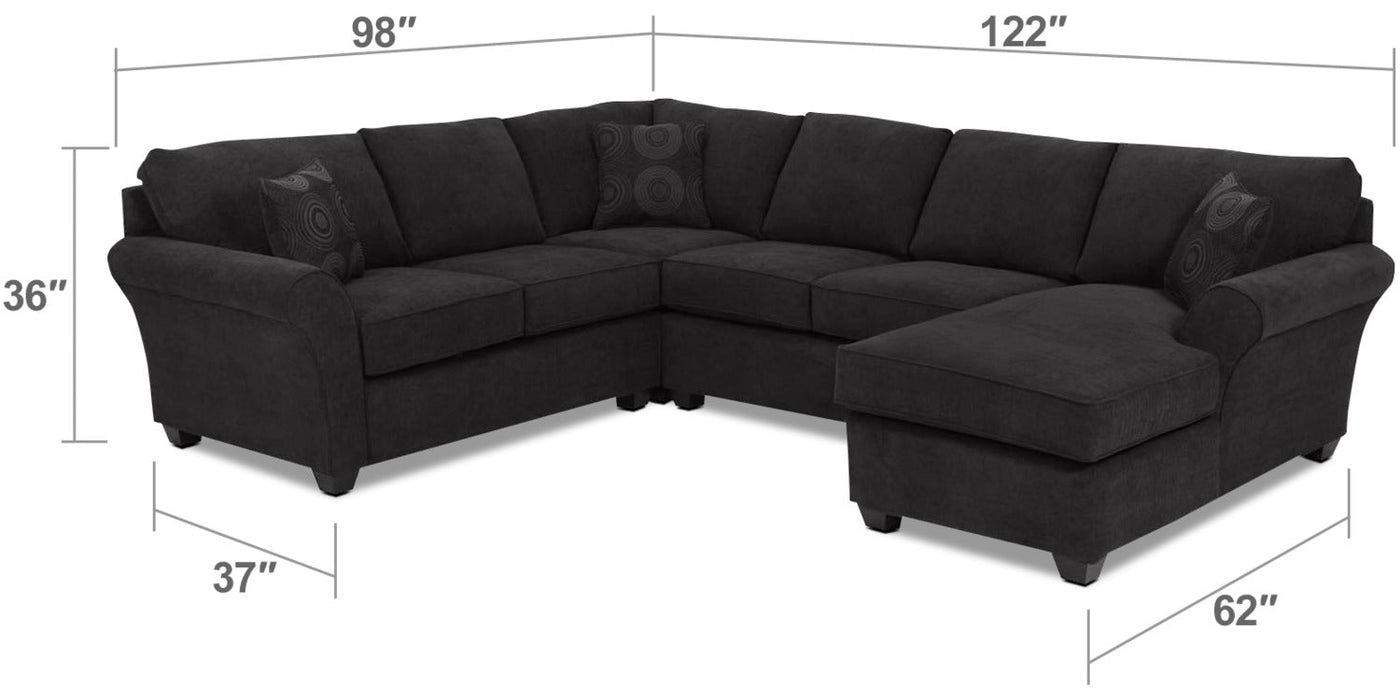 Althea 4-Piece Sectional with Right-Facing Chaise - Black