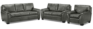 Reynolds Leather Sofa, Loveseat and Chair Set - Dark Grey