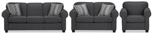 Aristotle Sofa, Loveseat and Chair Set - Graphite