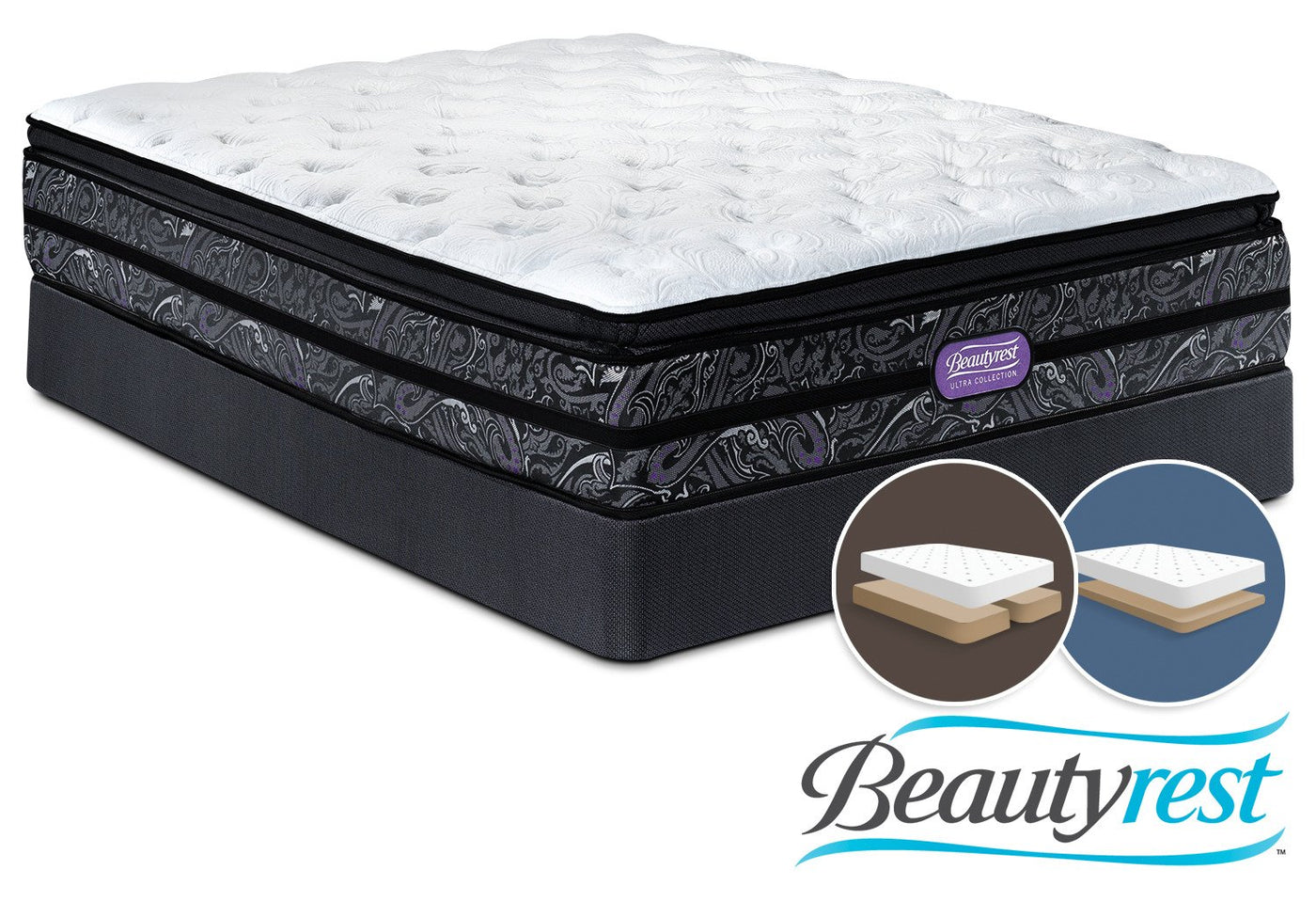 Simmons Beautyrest Ultra Garrett Cushion Firm Queen Mattress and Split Low-Profile Boxspring Set