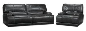 Dearborn Power Reclining Leather Sofa and Recliner Set - Charcoal