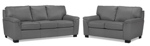 Reynolds Leather Sofa and Loveseat Set - Grey