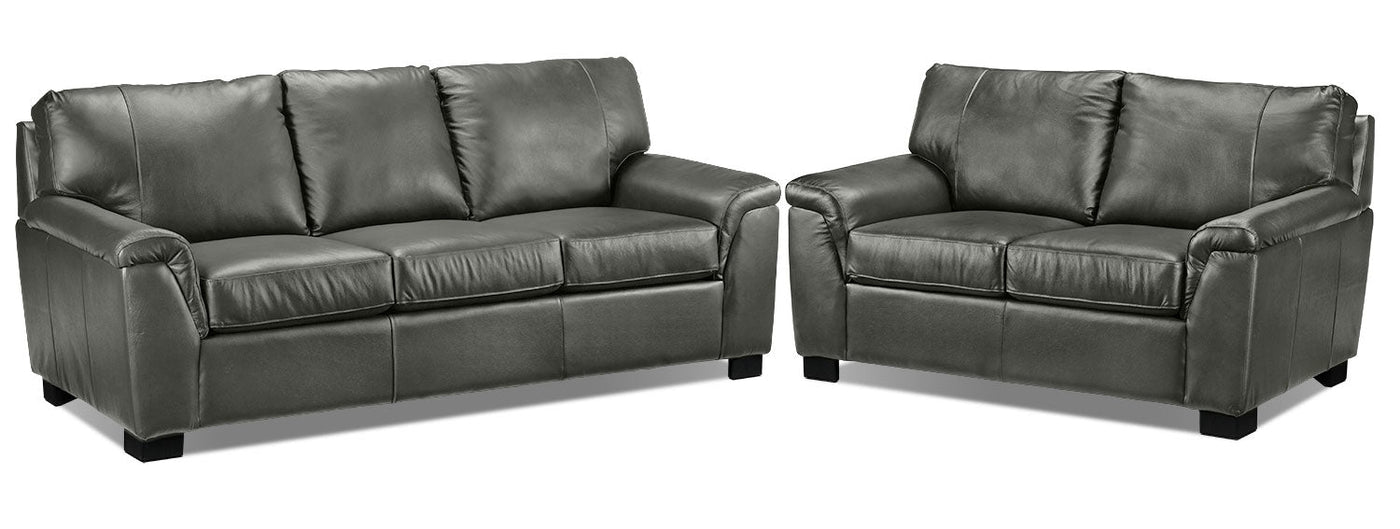 Reynolds Leather Sofa and Loveseat Set - Dark Grey