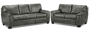 Reynolds Leather Sofa and Loveseat Set - Dark Grey