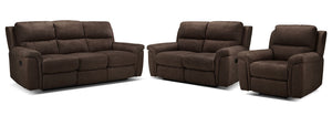 Roarke Reclining Sofa, Reclining Loveseat and Recliner Set - Walnut