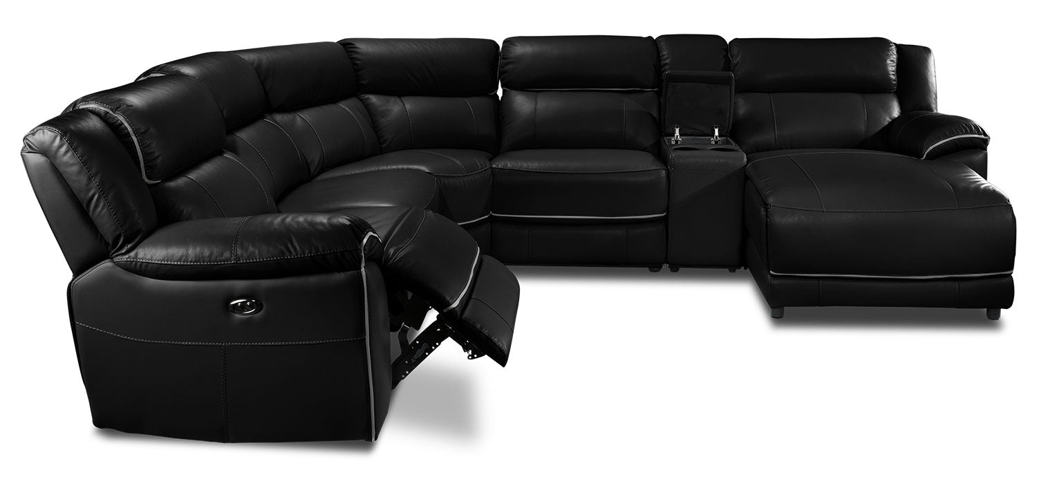 Holton 6-Piece Leather Sectional with Right-Facing Chaise - Black