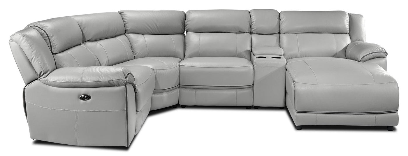 Holton 5-Piece Leather Sectional with Right-Facing Chaise - Grey