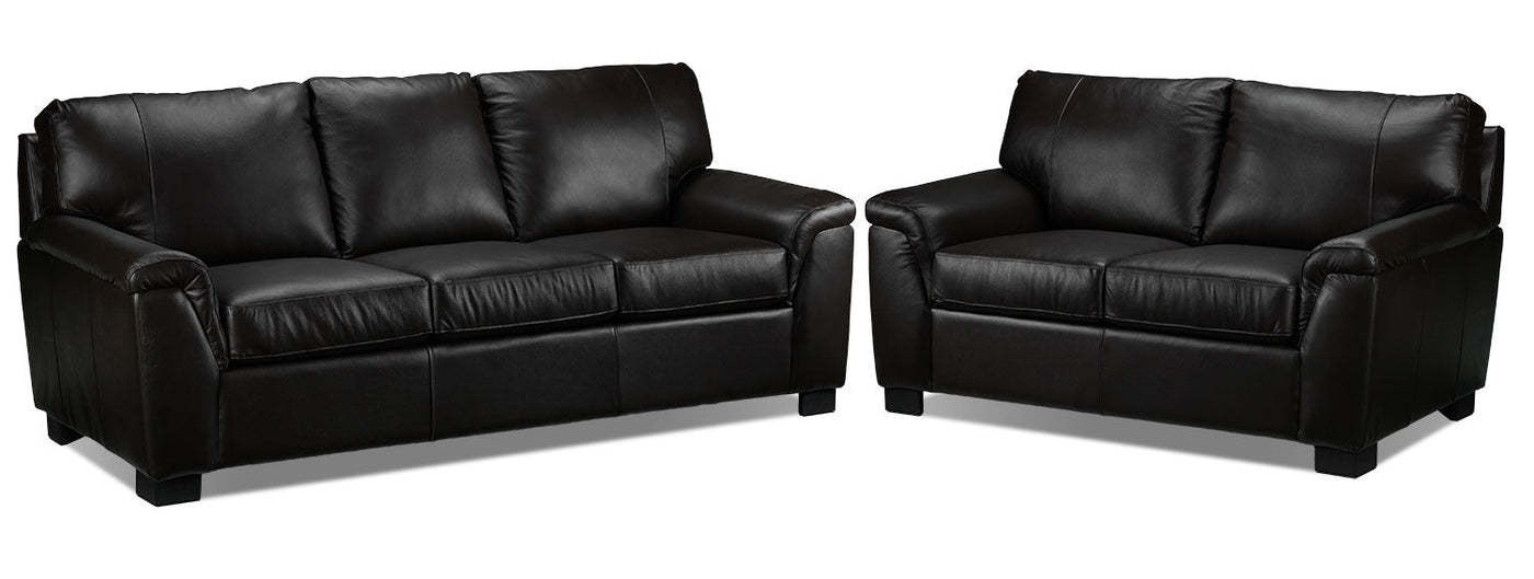 Reynolds Leather Sofa and Loveseat Set - Coffee