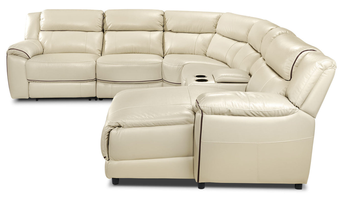 Holton 6-Piece Leather Sectional with Right-Facing Chaise - Pebble