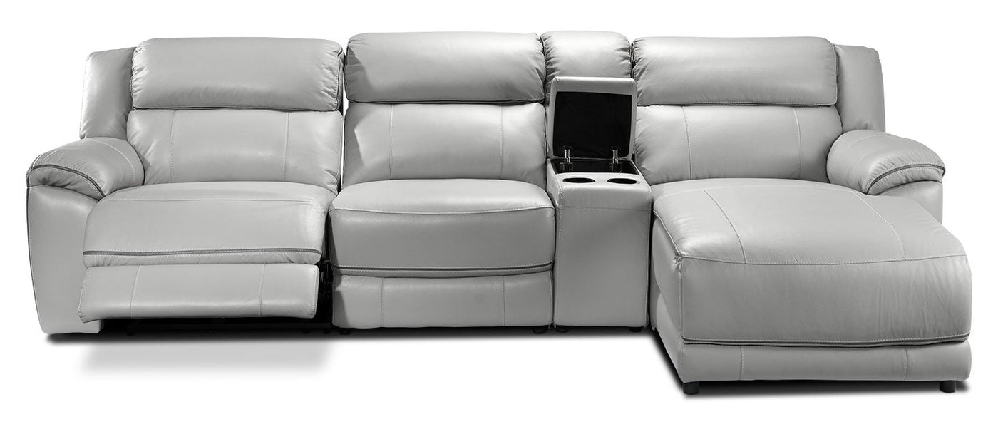Holton 4-Piece Leather Sectional with Right-Facing Chaise - Grey