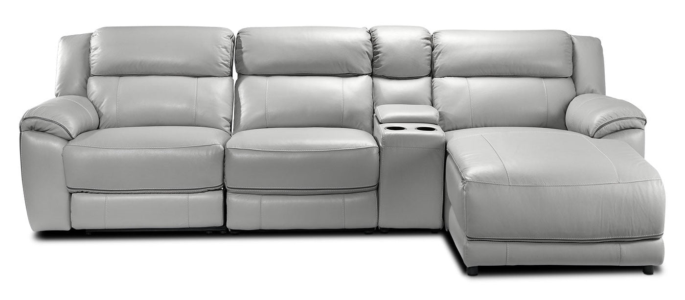 Holton 4-Piece Leather Sectional with Right-Facing Chaise - Grey