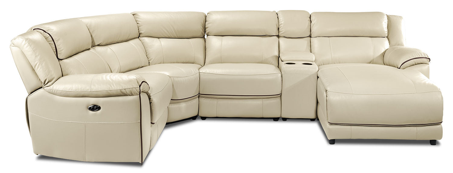 Holton 5-Piece Leather Sectional with Right-Facing Chaise - Pebble