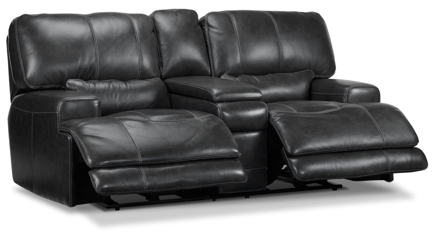 Dearborn Power Reclining Leather Loveseat with Console - Charcoal