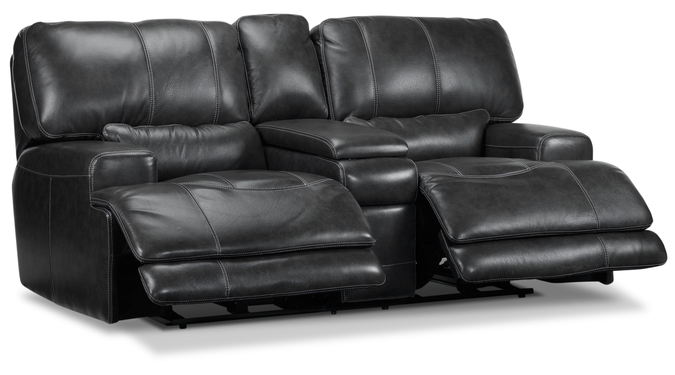 Dearborn Power Reclining Leather Loveseat with Console - Charcoal