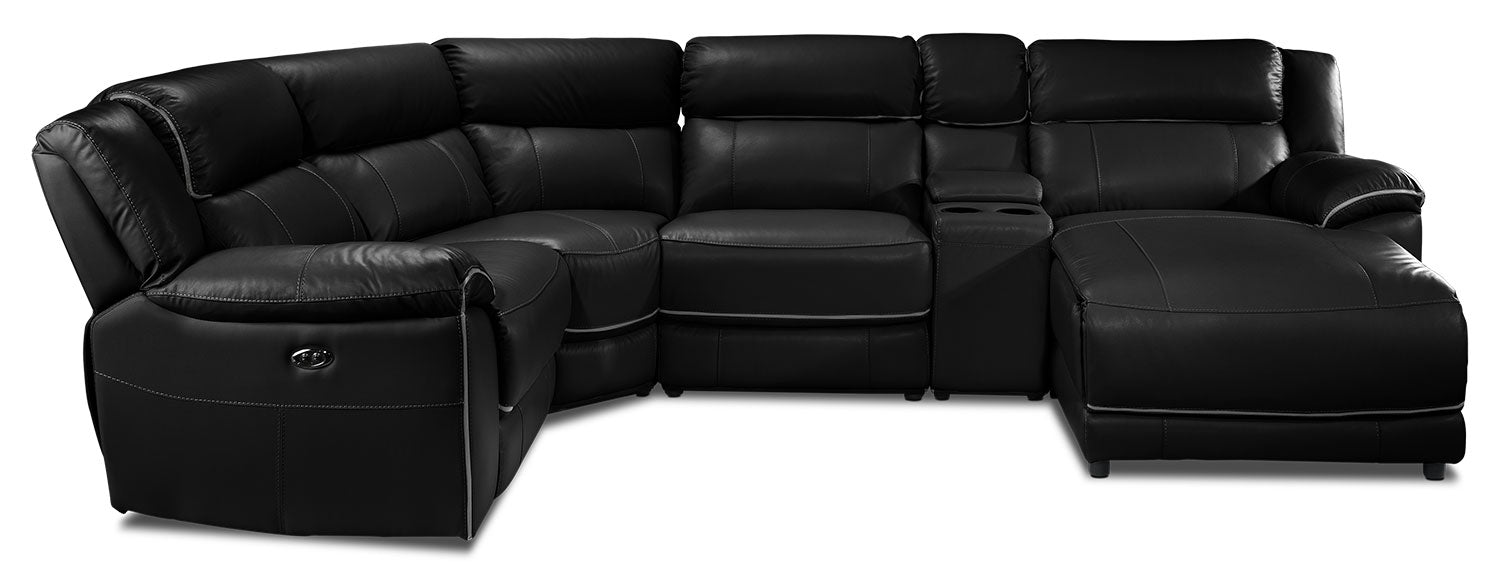 Holton 5-Piece Leather Sectional with Right-Facing Chaise - Black