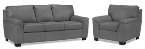Reynolds Leather Sofa and Chair Set - Grey