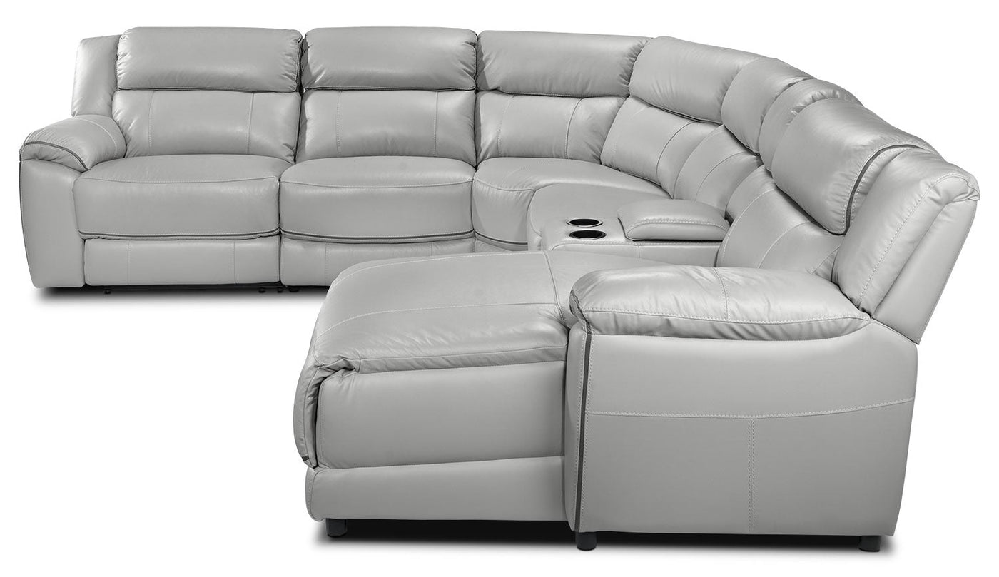 Holton 6-Piece Leather Sectional with Right-Facing Chaise - Grey