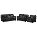 Reynolds Leather Sofa, Loveseat and Chair Set - Black