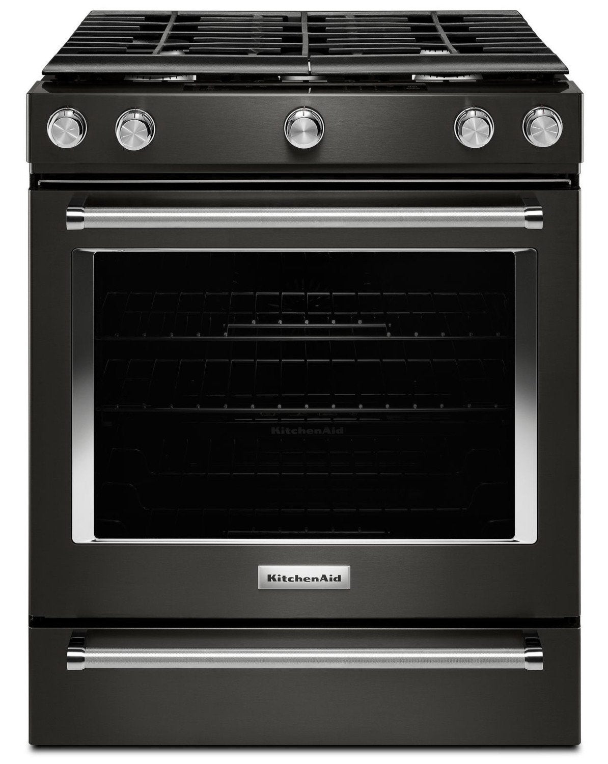 KitchenAid Black Stainless Steel Slide-In Gas Convection Range (5.8 Cu. Ft.) - KSGG700EBS
