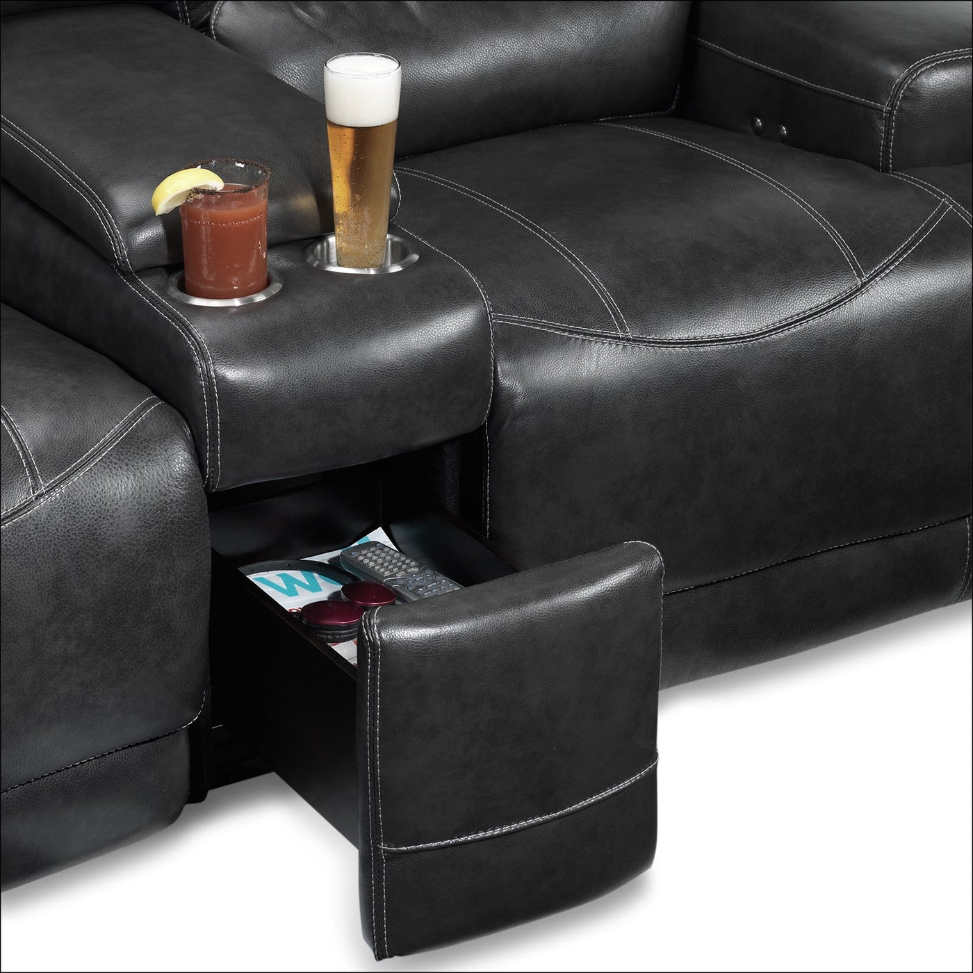 Dearborn Power Reclining Leather Loveseat with Console - Charcoal