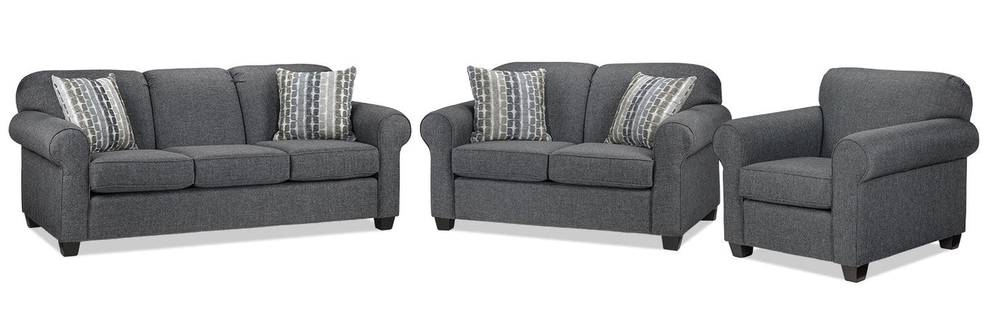 Aristotle Sofa, Loveseat and Chair Set - Grey