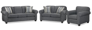 Aristotle Sofa, Loveseat and Chair Set - Grey