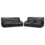 Dearborn Power Reclining Leather Sofa and Loveseat with Console Set - Charcoal