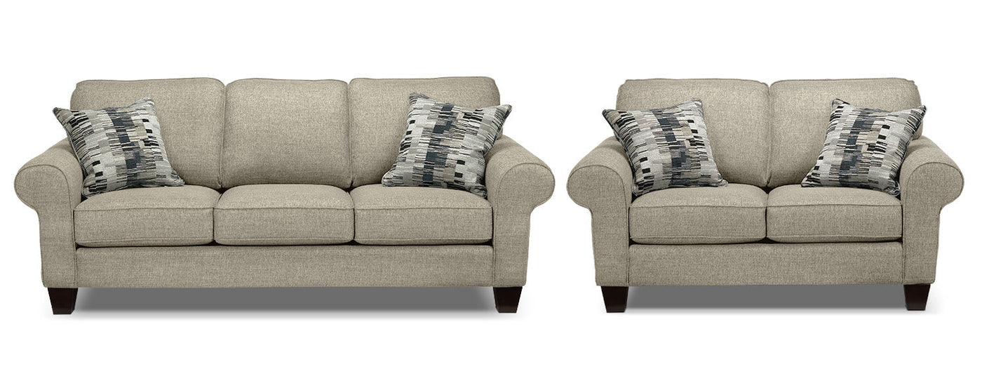 Drake Sofa and Loveseat Set - Taupe