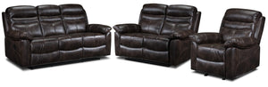 Devon Reclining Sofa, Reclining Loveseat and Rocker Recliner Set - Brown
