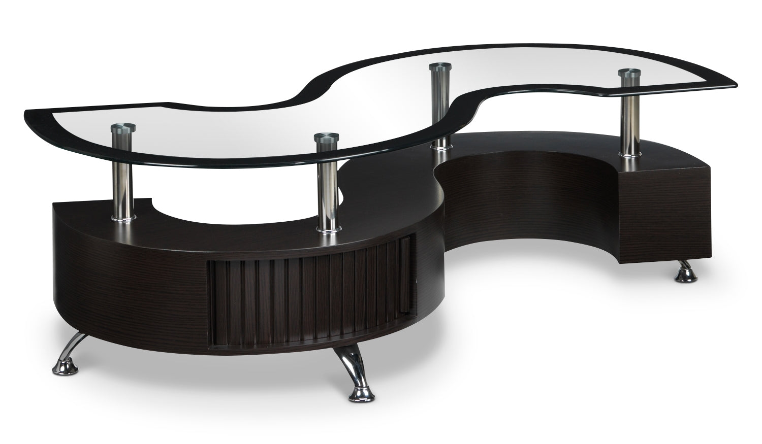 Serpentine Coffee Table with Two Ottomans - Espresso