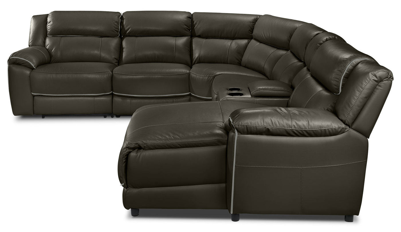 Holton 6-Piece Leather Sectional with Right-Facing Chaise - Charcoal Grey